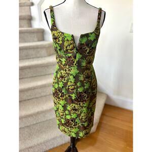Moulinette Soeurs Neon Green Brown Forest Fairy Corset Sheath Mini Dress